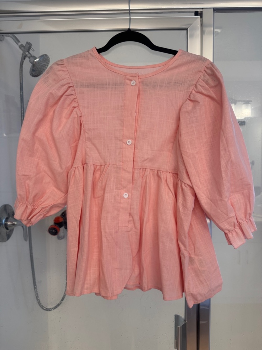 Peplum Puff Sleeve Pink Blouse